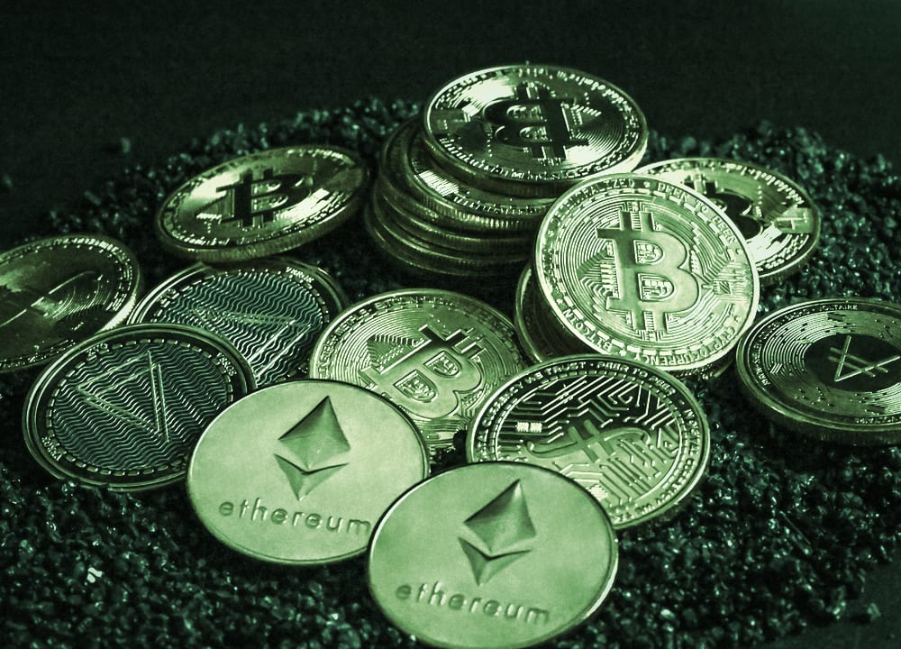 Pile of Bitcoin and Ethereum coins